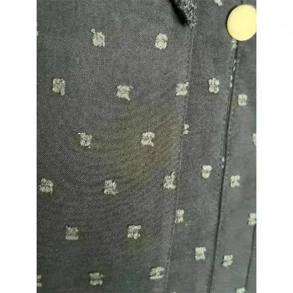 Women's V-Neck Textured Dot Blouse Lace Trim Puff Sleeve Blue S - Picture 4 of 13